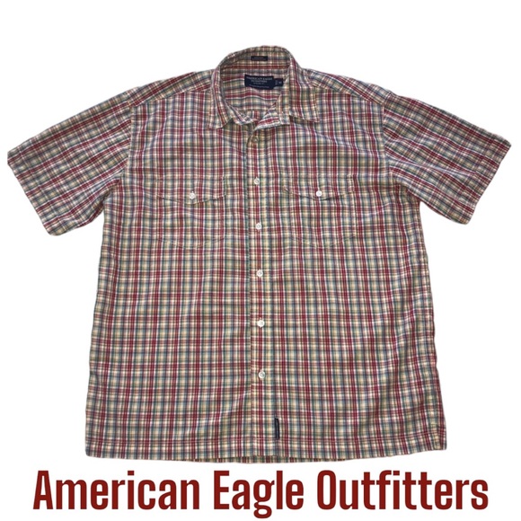 American Eagle Multi-Colored Plaid Button Down Axle Shirt - Men’s Medium - Picture 2 of 10